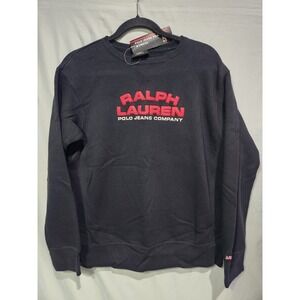 NWT Ralph Lauren Polo Jeans MED Crewneck Black Sweatshirt Spell Out Logo RL Flag